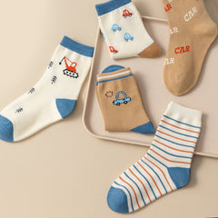 5 Pairs Girls Cartoon Car Socks Kids Students Children's Socks