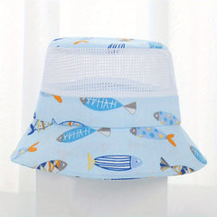 Baby Sunhat UPF 50 Beach Mesh Sun Hat Dinosaur Fish Print Bucket Hat