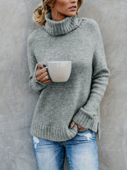 Casual Sweater Women's Solid Long Sleeve Turtle Neck Jumper