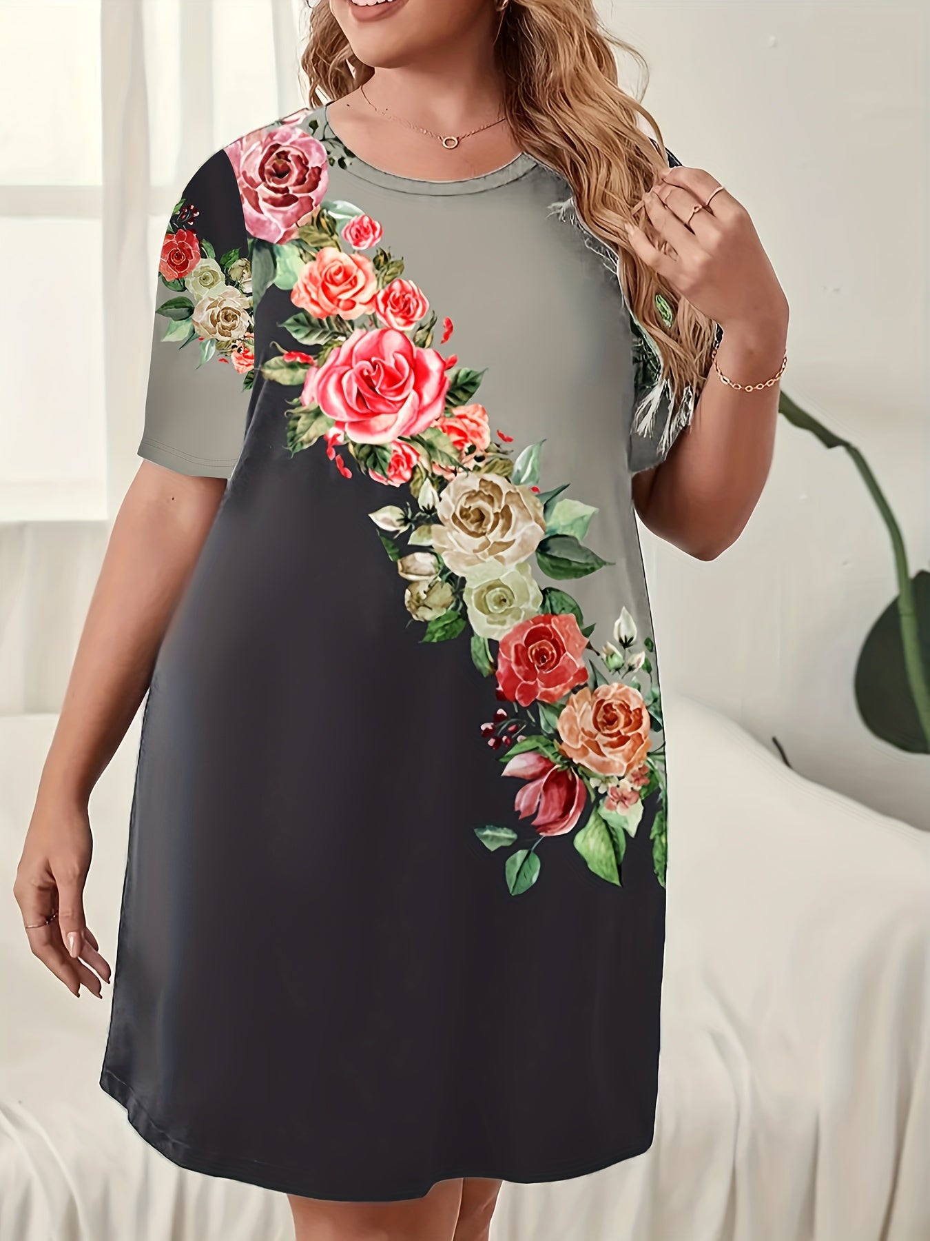 Colorblock Floral Print Tee Nightdress