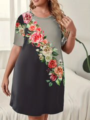 Colorblock Floral Print Tee Nightdress