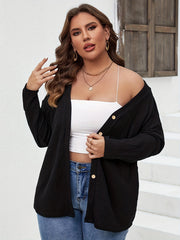Long Sleeve Button Front Waffle Knit Tee