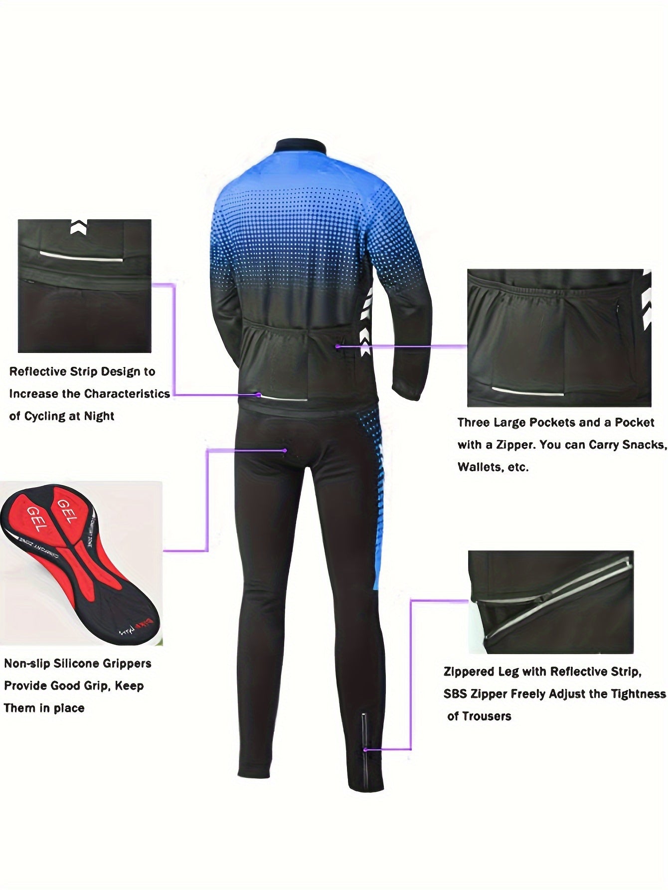 Men's Block Cycling Outfit Long Sleeve Zipper Mountain Road Bike Top & Leggings
