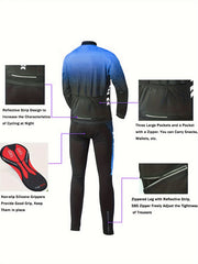 Men's Block Cycling Outfit Long Sleeve Zipper Mountain Road Bike Top & Leggings