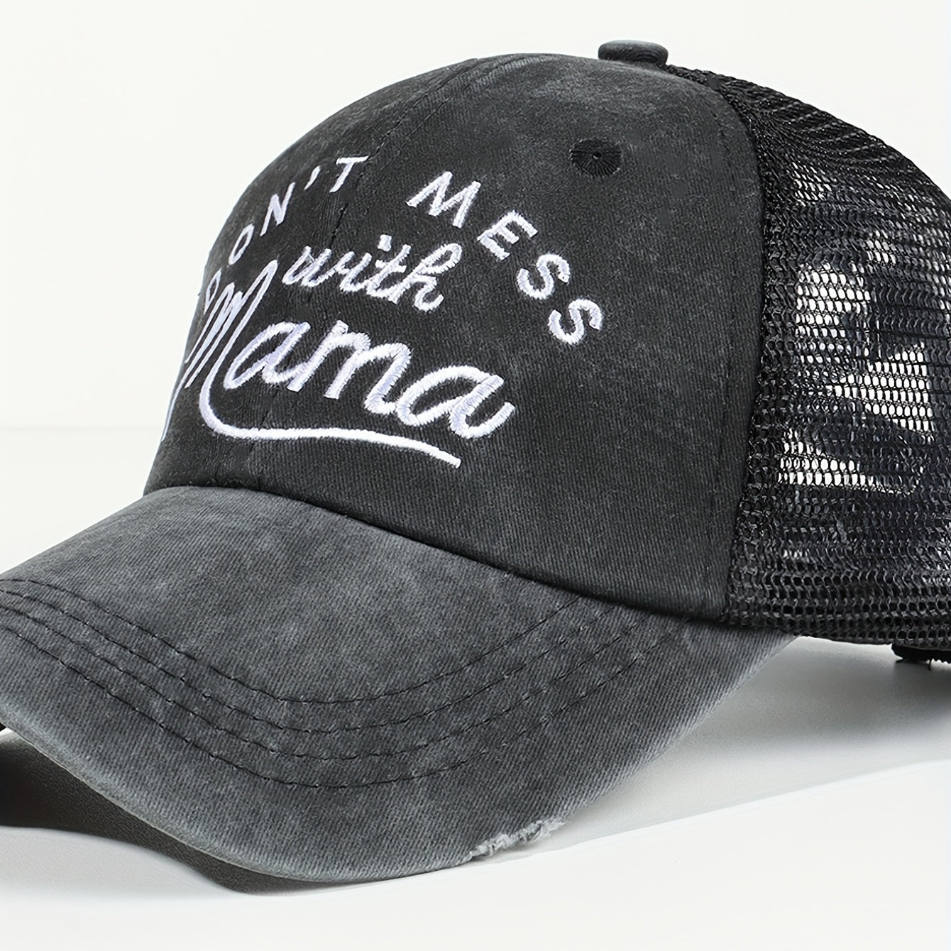 Don't Mess With Mom Ripped Ponytail Baseball Cap