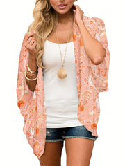 Floral Print Cover Up Shirt V Neck Kimono