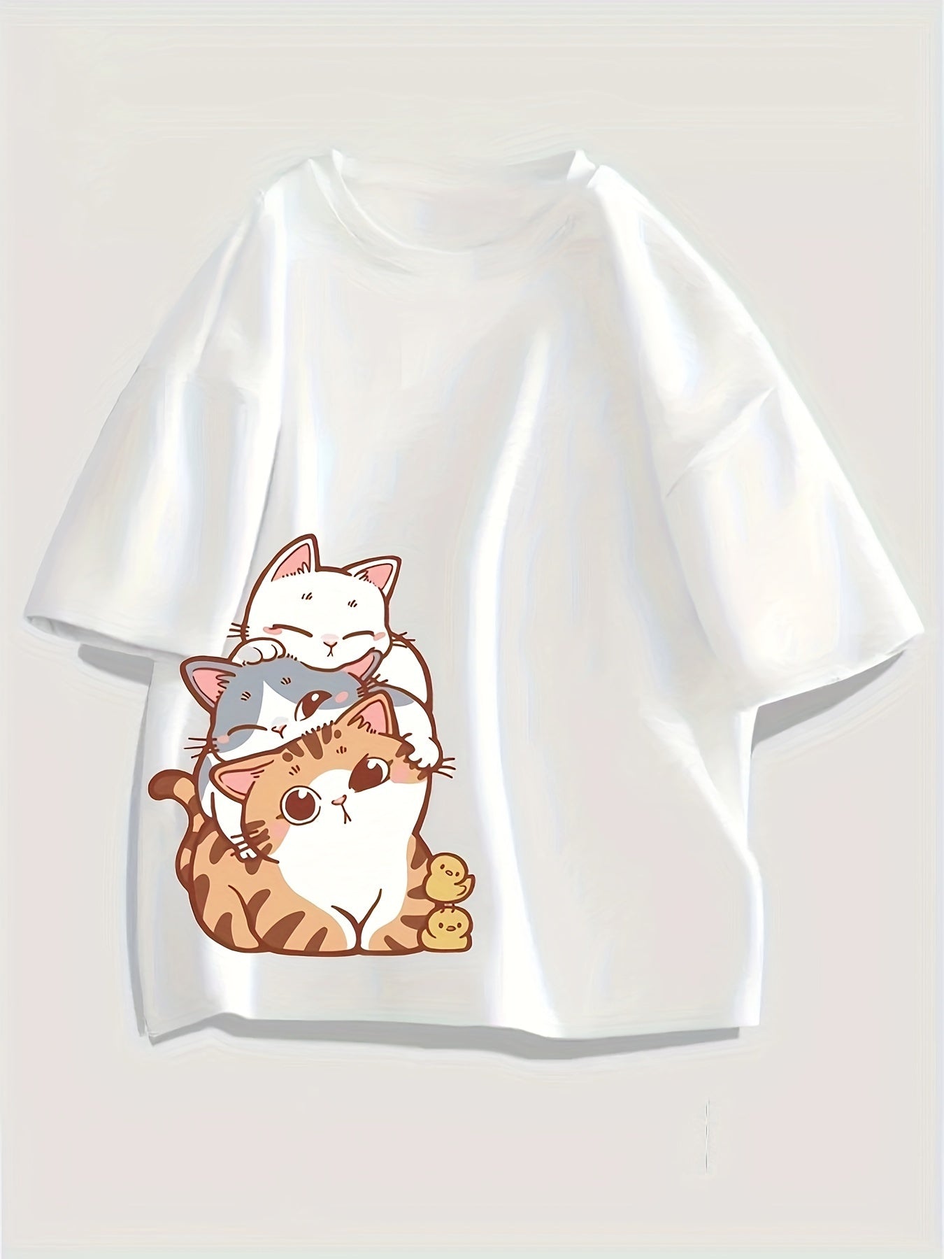 Cat Graphic Casual Short Sleeve Top Cartoon Print Sports T-shirt