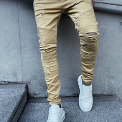 Slim Fit Ripped Jeans Men Casual Street Style High Stretch Denim Pants