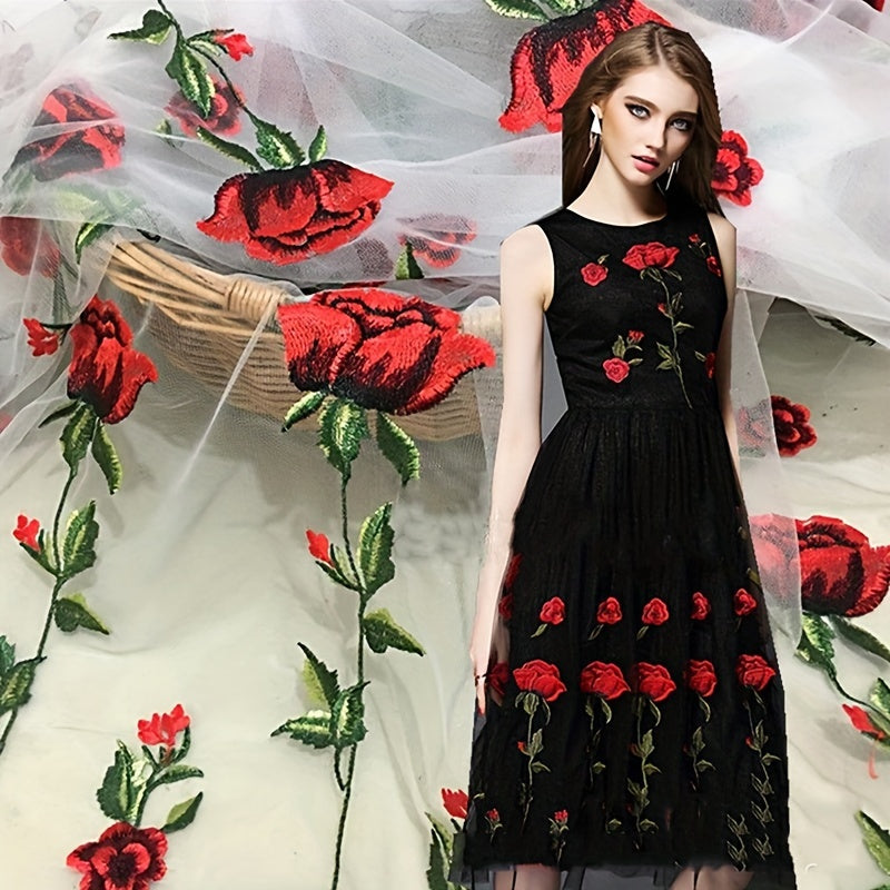 Rose Flower Embroidery Lace Fabric for Women's Dress