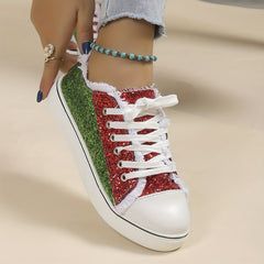 Women's Sequin Skate Shoes Lace Up Sport Shoes