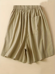Solid Wide Leg Drawstring Shorts With Pockets