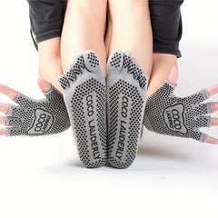 Anti Slip Yoga Gloves & Socks Set, Finger Separation, Sports Grip, 2 Pcs