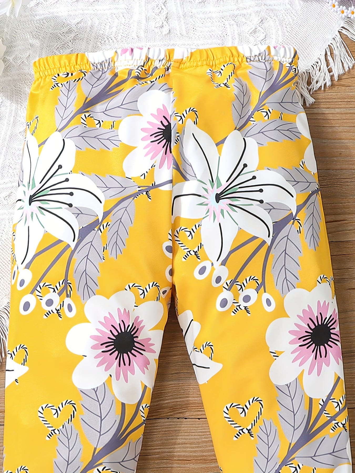 Kid Girls Flower Pattern Leggings Tight Breathable Stretch Leggings