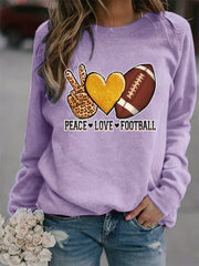 Peace Love Football Print Loose Sweatshirt