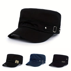 Solid Flat Top Hat Cadet Army Caps Military Adjustable Baseball Cap