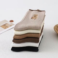 6 Pairs Women's Teddy Bear Mid Tube Socks
