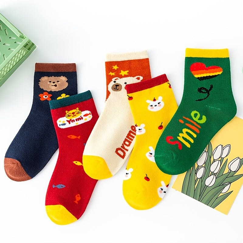 5 Pairs Cartoon Bear Pattern Kids Crew Socks for Winter