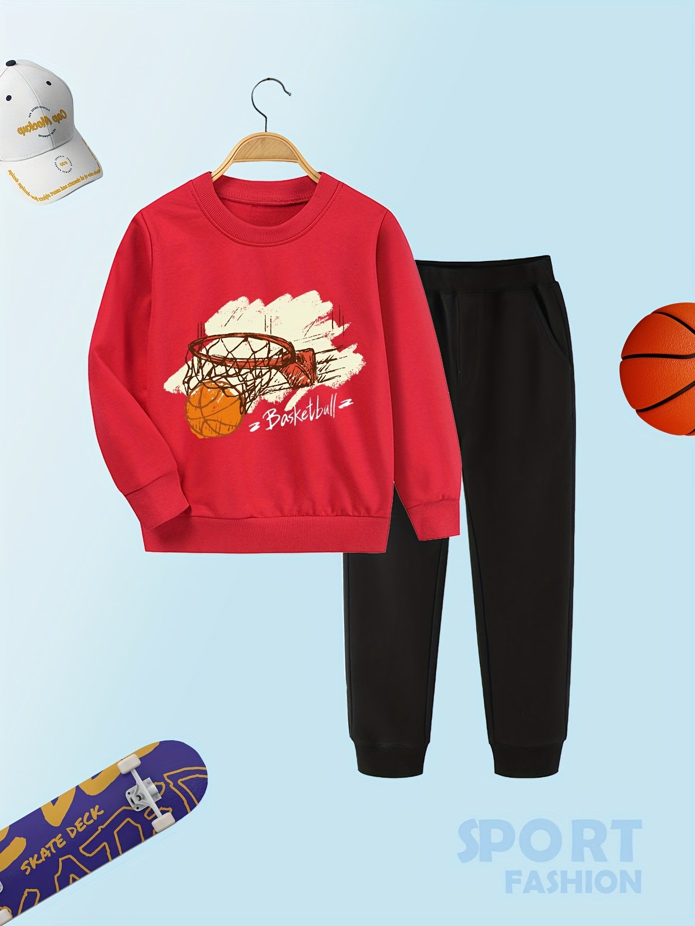 Boys Basketball Sweatshirt & Sweatpants Set Kids Fall Winter Clothes