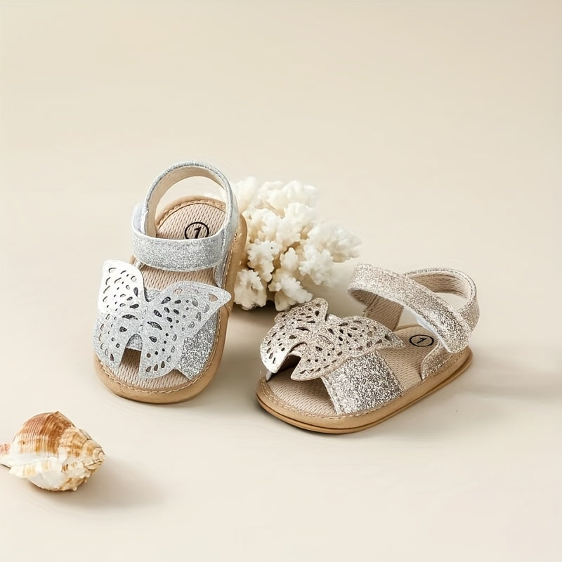 Baby Girls Bowknot Hook And Loop Sandals Lightweight Non Slip Crib Shoes