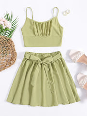 Sexy Block Skirt Two piece Set Pleated Crop Cami Tops