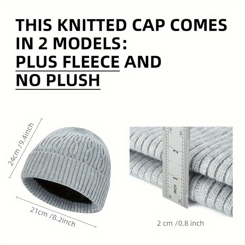Knitted Cap With Fleece Lining Winter Beanie Hat