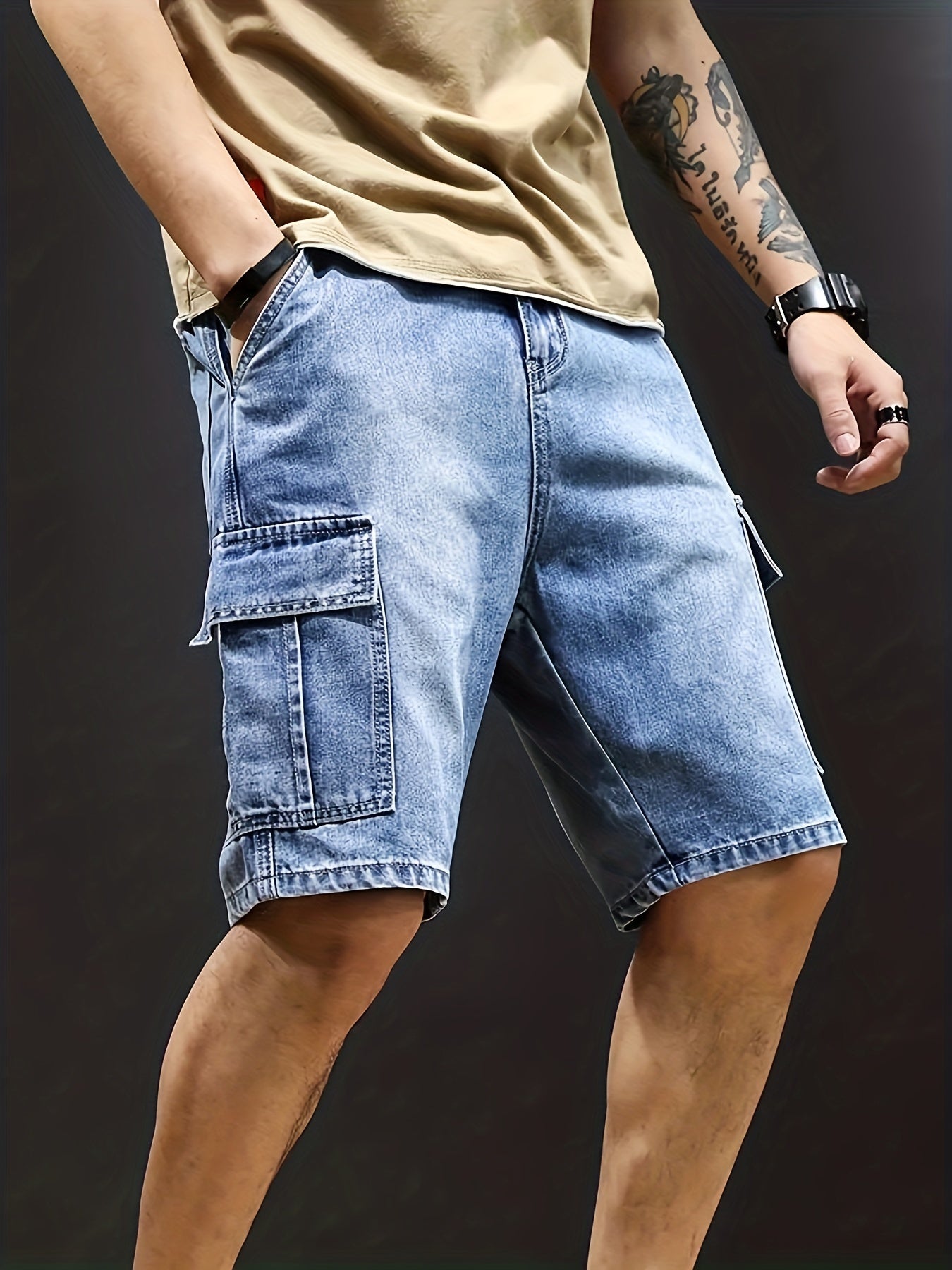 Distressed Denim Shorts Men's Casual Stretch Pocket Street Style