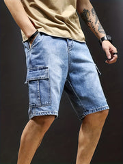 Distressed Denim Shorts Men's Casual Stretch Pocket Street Style
