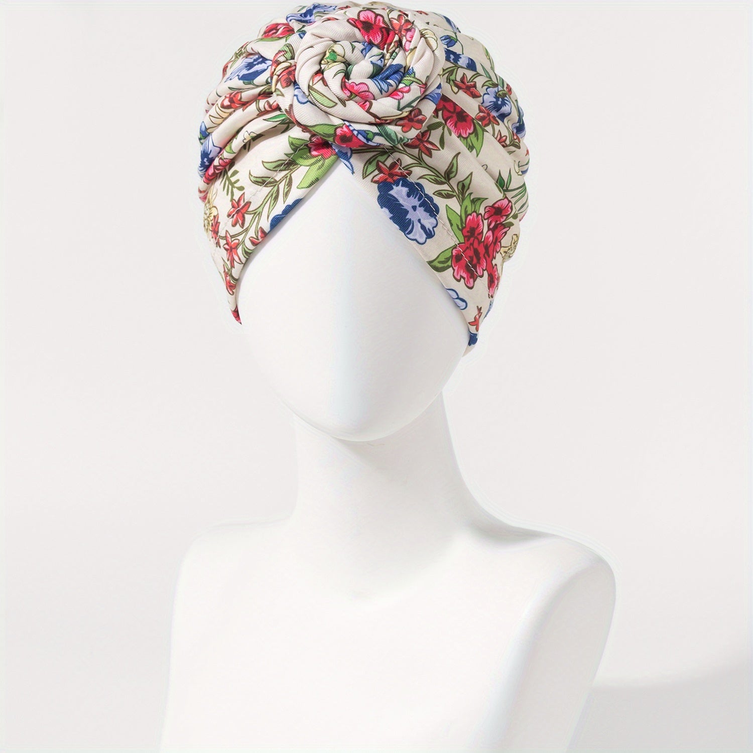 Flower Print Turban Beanie Pre Tied Head Wrap Women Chemo Cap