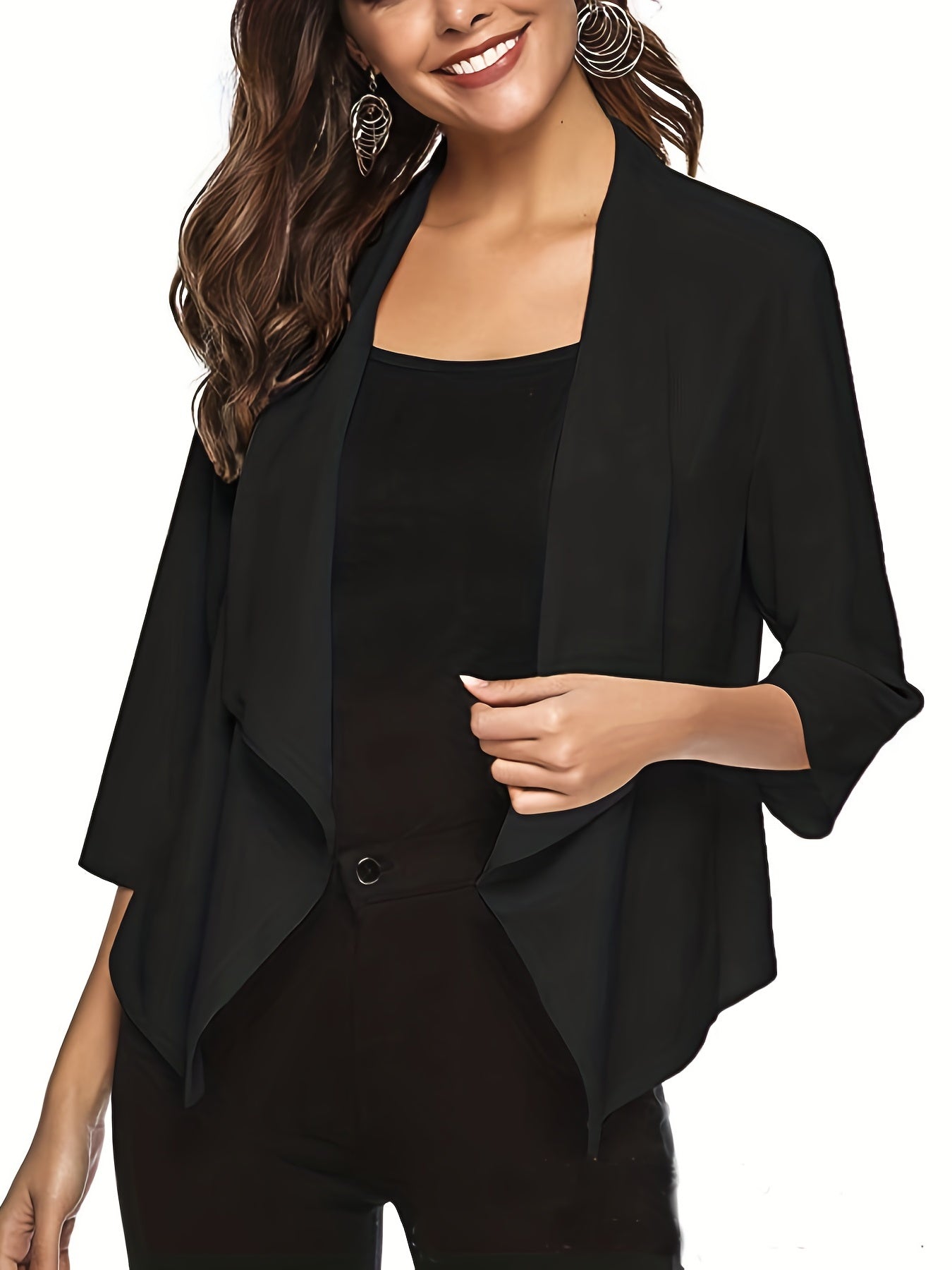 Women's Solid Open Front Cardigan 3/4 Sleeve for Spring & Summer