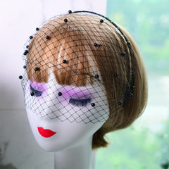 Beaded & Faux Birdcage Veil Headband for Bridal Showers Weddings Parties