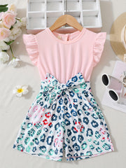 Toddler Girls Leopard Ruffle Trim Rompers Jumpsuits