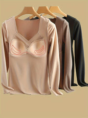 3pcs Long Sleeve Thermal Tops V Neck Padded Base Top