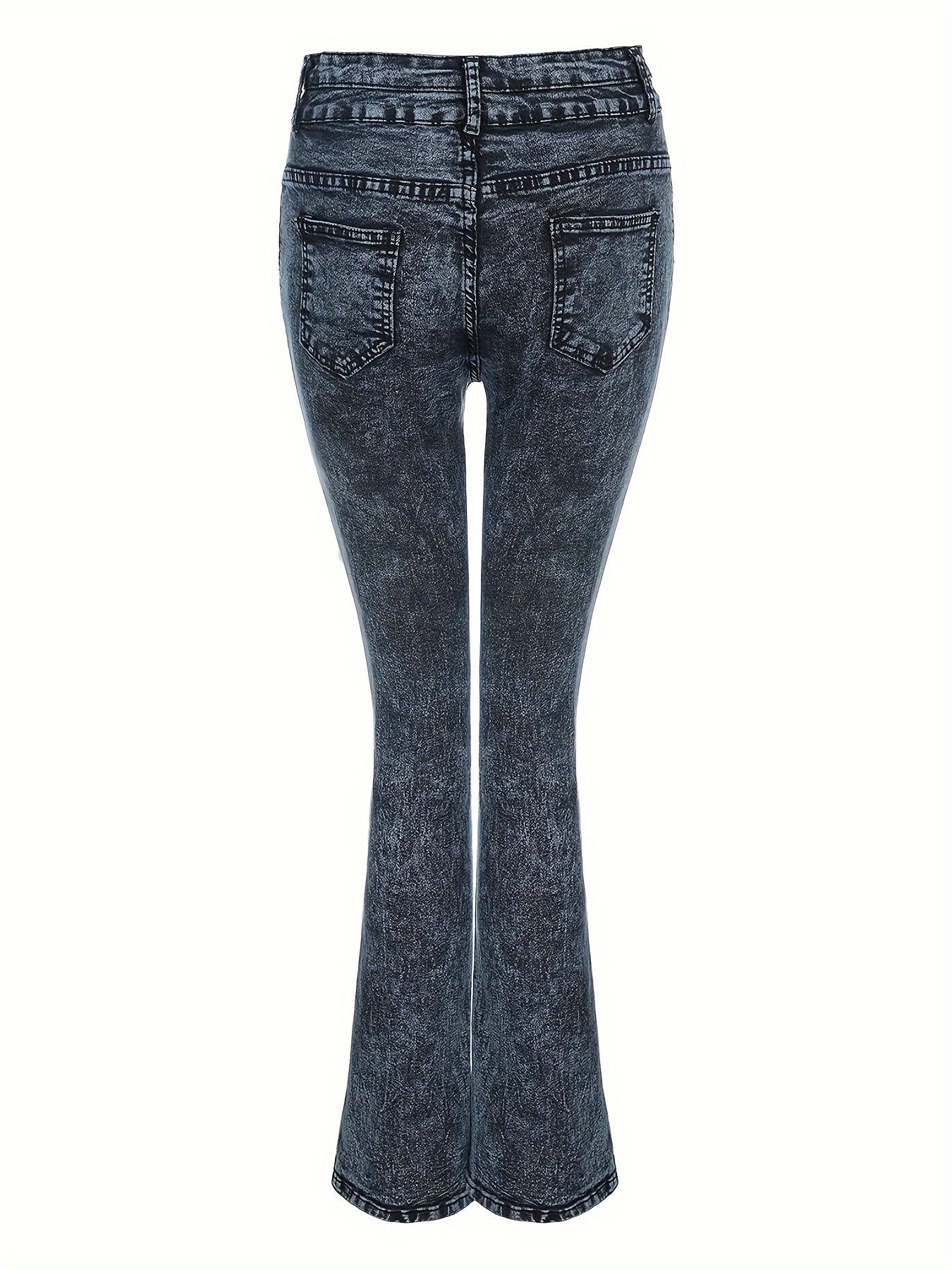 Plus Solid Distressed Button Fly High Rise Bootcut Jeans