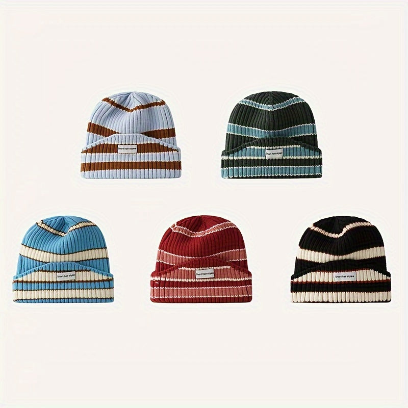 Striped Warm Knitted Beanie Hat Winter Soft Warm Ear Protection Casual Cap