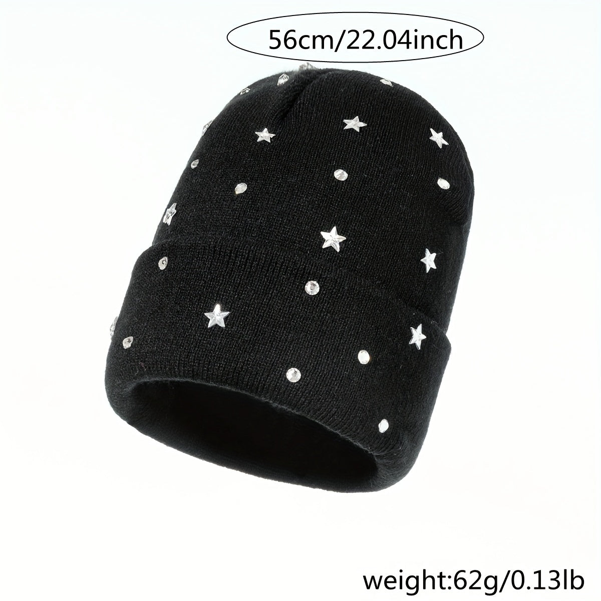 Crystal Star Beanie Knit Hat Elastic Warm Skull Cap for Women