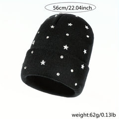 Crystal Star Beanie Knit Hat Elastic Warm Skull Cap for Women