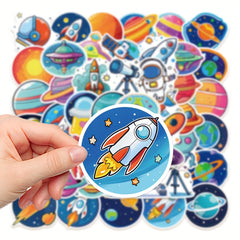 50pcs Cartoon Space Stickers for DIY Projects - Rocket Astronaut Stickers