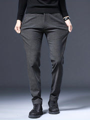 Men's Comfy Straight Leg Business Trousers Slim Fit Pants With Pockets