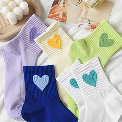 5 Pairs Heart Pattern Socks Women's Mid Tube Stockings