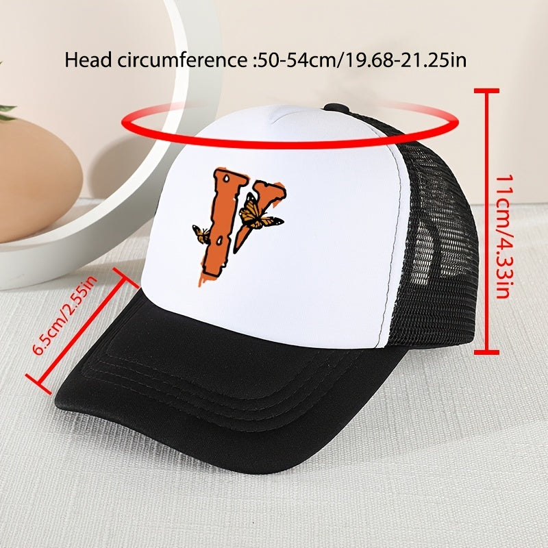 Girls Sunshade Breathable Mesh Baseball Cap Butterfly V Pattern Outdoor