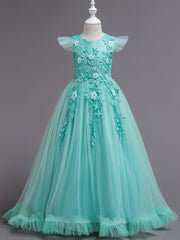 Girls Floral Lace Princess Dress Sleeveless Pageant Gown