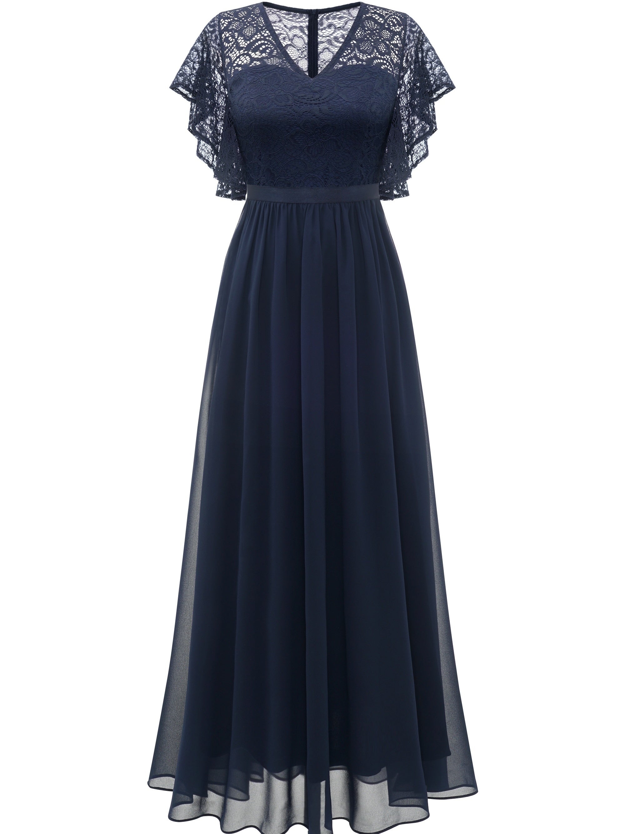 V Neck Ruffle Trim Bridesmaid Dress Aline Dress