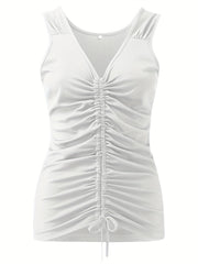 Ruched Drawstring Top V Neck Sleeveless Top
