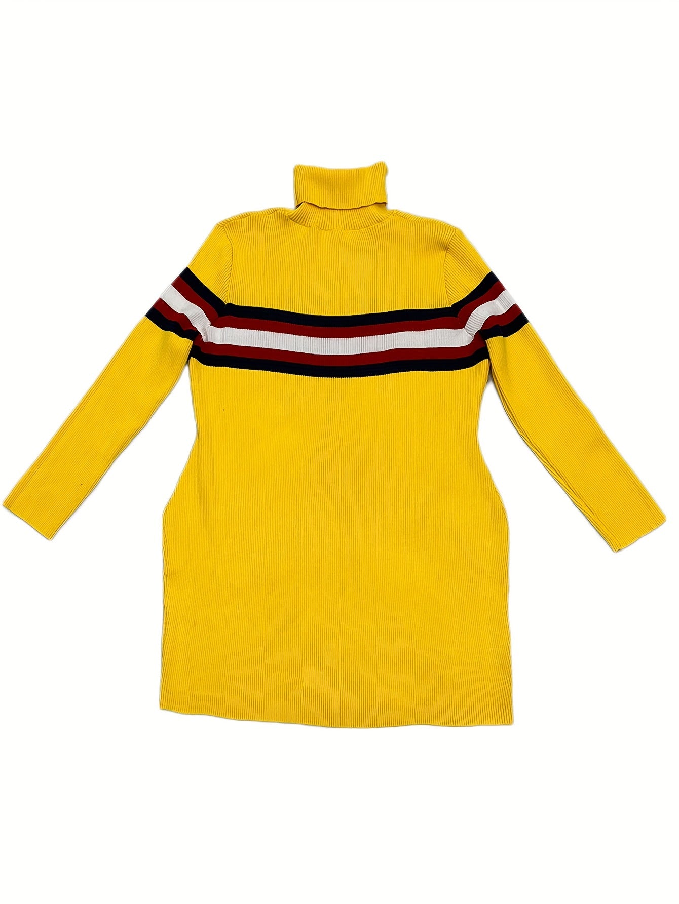 Stripe Print Long Sleeve High Neck Bodycon Sweater Dress