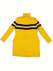 Stripe Print Long Sleeve High Neck Bodycon Sweater Dress