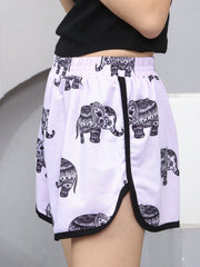 Elephant Print Elastic Waist Shorts for Women