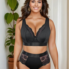 Contrast Lace Underwire Lingerie Set