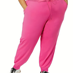 Solid Tie Waist Sports Pants With Pockets