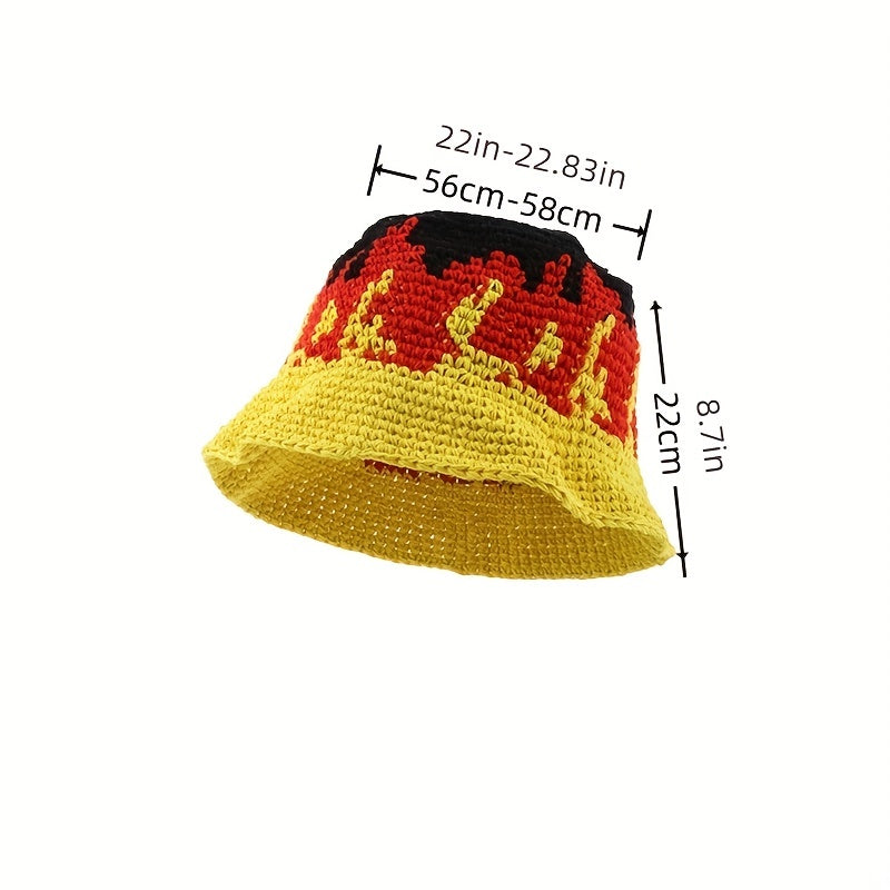 Yellow Red Flame Bucket Hat Hip Hop Crochet Sun Hats