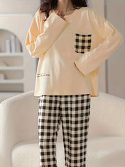 Plaid Print Pajama Set Long Sleeve Top & Pants